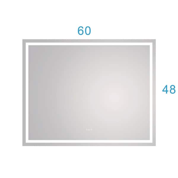 60 in. W x 48 in. H Large Rectangular Aluminum Frameless Dimmable Anti-Fog Wall LED Bathroom Vanity Mirror in White
