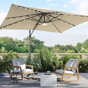 Sand Premium 10x8 ft. LED Cantilever Patio Umbrella - Outdoor Comfort with 360° Rotation and Canopy Angle Adjustment