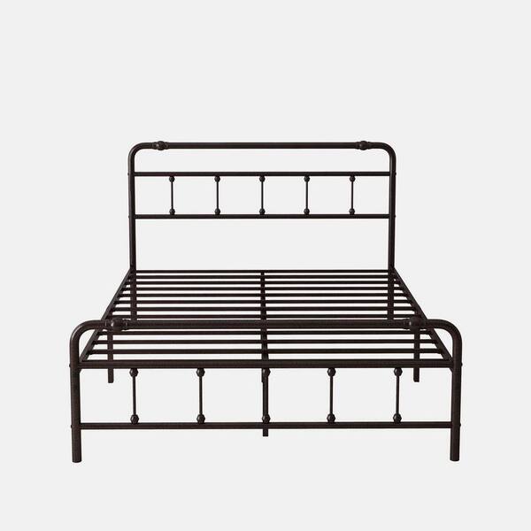 wetiny Deep Rustic Brown Iron Frame Queen Size Platform Bed