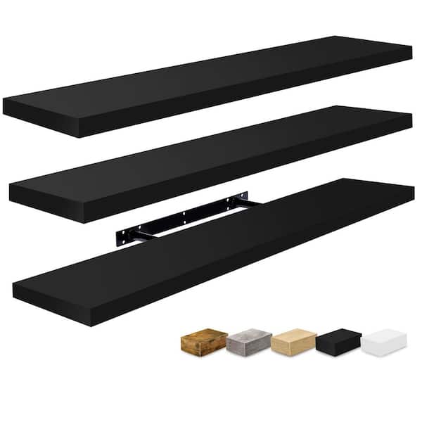 3 Pack Long Floating Shelves for Wall, 35 in. W x 9 in. D Black Wood Decorative Wall Shelf, Wall Mounted Home Decor
