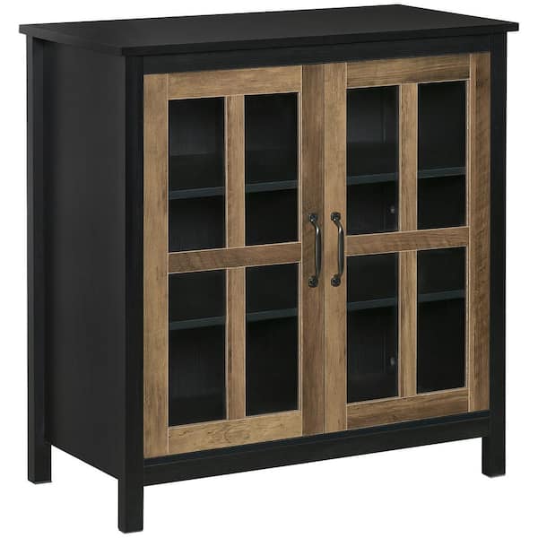 HOMCOM Black Glass Door Buffet Cabinet with Adjustable Storage Shelf