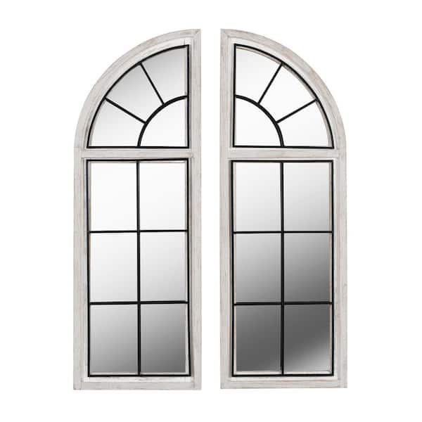 Manor Brook Quenby 42 in. x 15 in. Weathered White Wall Mirror (Set of 2)