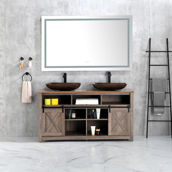 Unbranded Kerstien 61 in. W x 36 in. H Large Rectangular Frameless Anti-Fog Wall Bathroom Vanity Mirror in Silver
