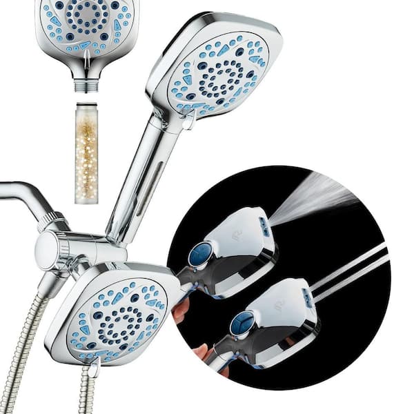 82-Spray Wall Mount Square Showerhead combo with Filtration 2.5 GPM in Chrome