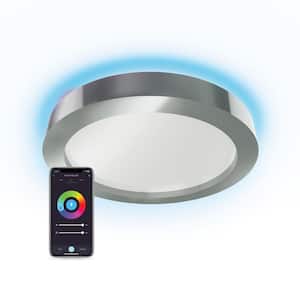 Smart WiFi 16 in. LED 1-Light White and Color Changing Brushed Nickel Smart WiFi LED Flush Mount Ceiling Light