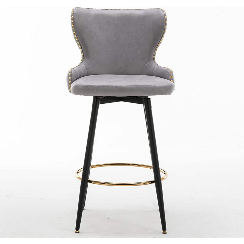 Mydepot 2Piece 41.3 in. Gray Low Back Metal Stools, Swivel Bar Height