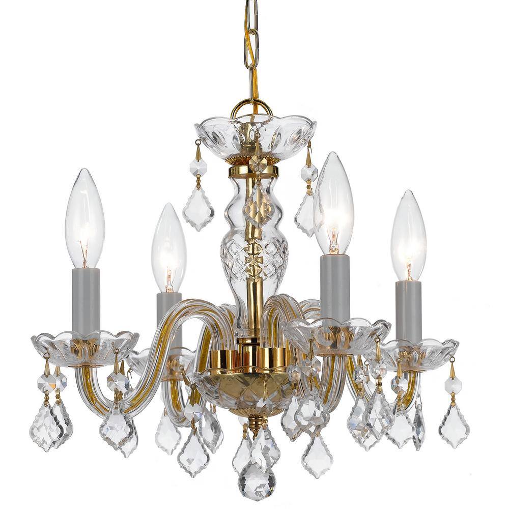 Polished Brass Mini Crystal 4-Light Chandelier