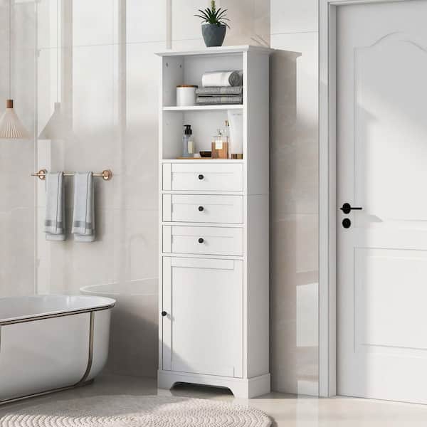 22 in. W x 10 in. D x 68 in. H White Linen Cabinet Tall Storage Cabinet with Drawers and Adjustable Shelves for Bathroom