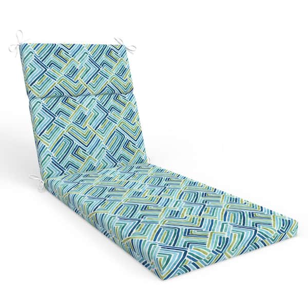 Pillow Perfect Geometric 21 in W x 3 in H Outdoor Piece Split Back Chaise Lounge Cushion 1-Count in Estie Ocean