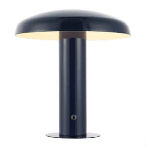 Suillius 11 in. Contemporary Bohemian Rechargeable/Cordless Iron Dimmable Integrated LED Mushroom Table Lamp, Navy