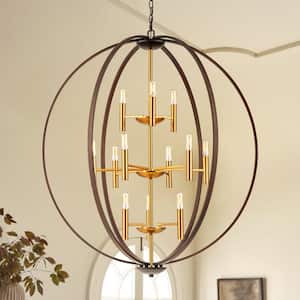 Liam 12-Light Candle Globe Cage Tiered Oversized Chandelier