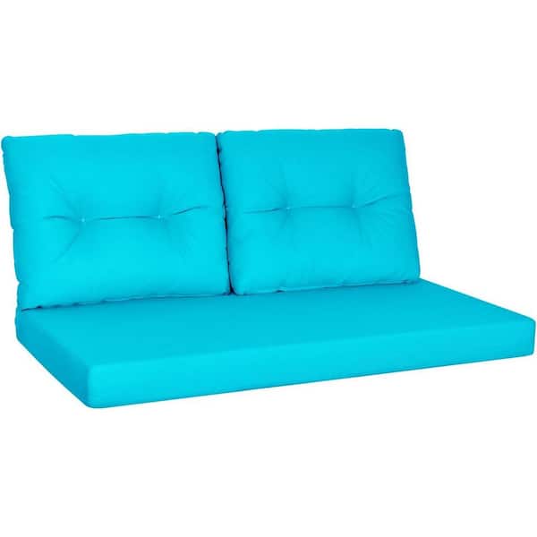 48 in. x 24 in. Aruba Blue Waterproof and UV-Resistant Olefin Outdoor Loveseat Cushion Set