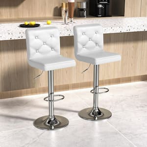 Bar Stools Set of 2 with Back, Adjustable Counter Height Bar Stools with PU Leather Seat, White, 2PCS