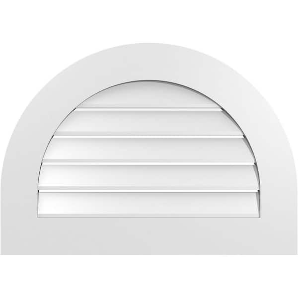 Ekena Millwork 28 in. x 20 in. Round Top White PVC Paintable Gable Louver Vent Functional