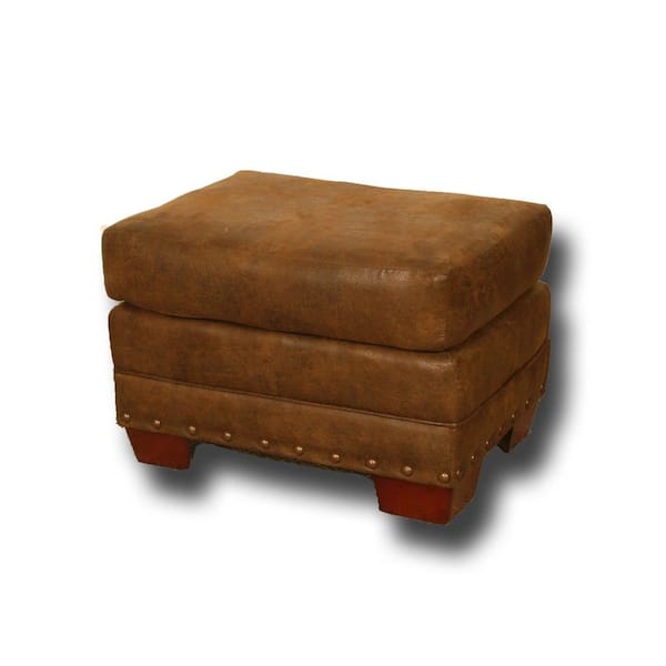 American Furniture Classics Buckskin Rustic Ottoman with Nail Head Accents