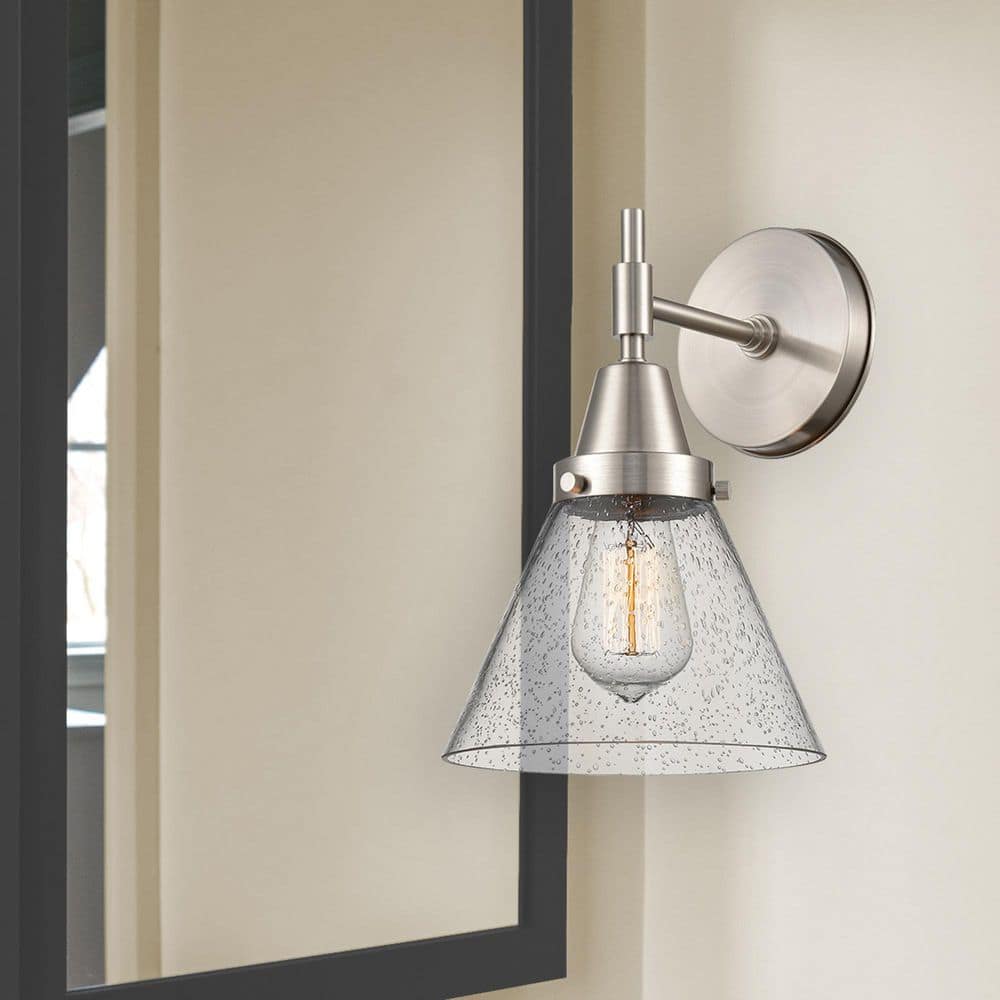 Cone 1-Light Satin Nickel Wall Sconce with Clear Glass Shade price history on PriceWatchPro
