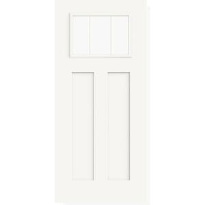 36 in. x 80 in. Craftsman 3 Lite Clear Glass Modern White Fiberglass Front Door Slab