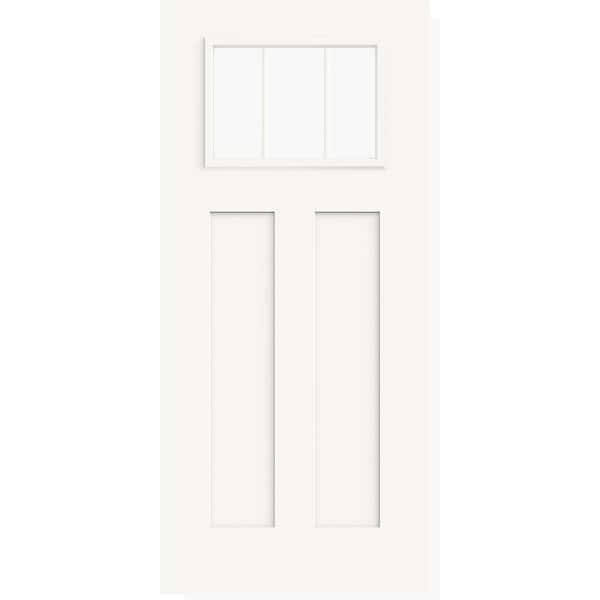 JELD-WEN 36 in. x 80 in. Craftsman 3 Lite Clear Glass Modern White Fiberglass Front Door Slab