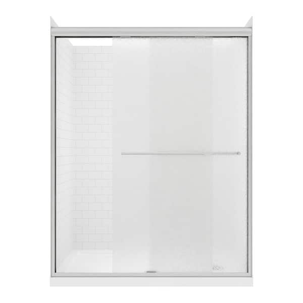 CRAFT + MAIN Cove Sliding 60 in L x 32 in W x 78 in H Left Drain Alcove Shower Stall Kit in White Subway and Brushed Nickel Hardware