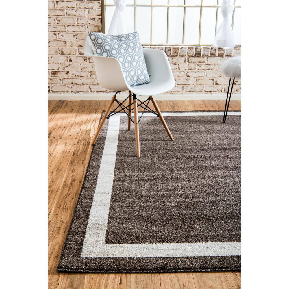 Modern Tufted Rectangular Brown & Ivory Easy-Care Rug