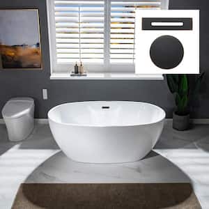 Verdun 59 in. Acrylic FlatBottom Double Ended Bathtub with Oil Rubbed Bronze Overflow and Drain Included in White
