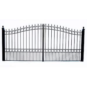 London Style 12 ft. x 6 ft. Black Steel Dual Swing Driveway Fence Gate