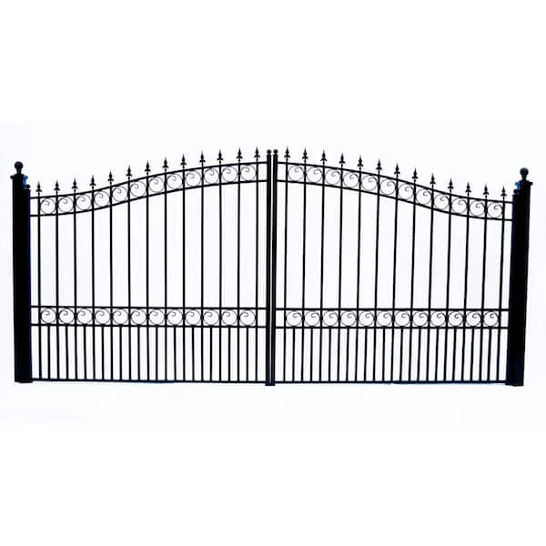 ALEKO London Style 12 ft. x 6 ft. Black Steel Dual Swing Driveway Fence Gate