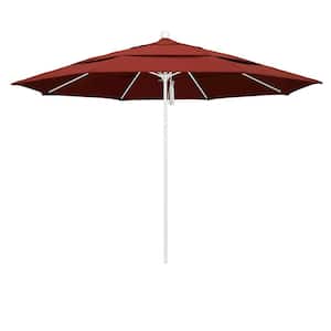 11 ft. White Aluminum Commercial Market Patio Umbrella with Fiberglass Ribs and Pulley Lift in Terracotta Sunbrella