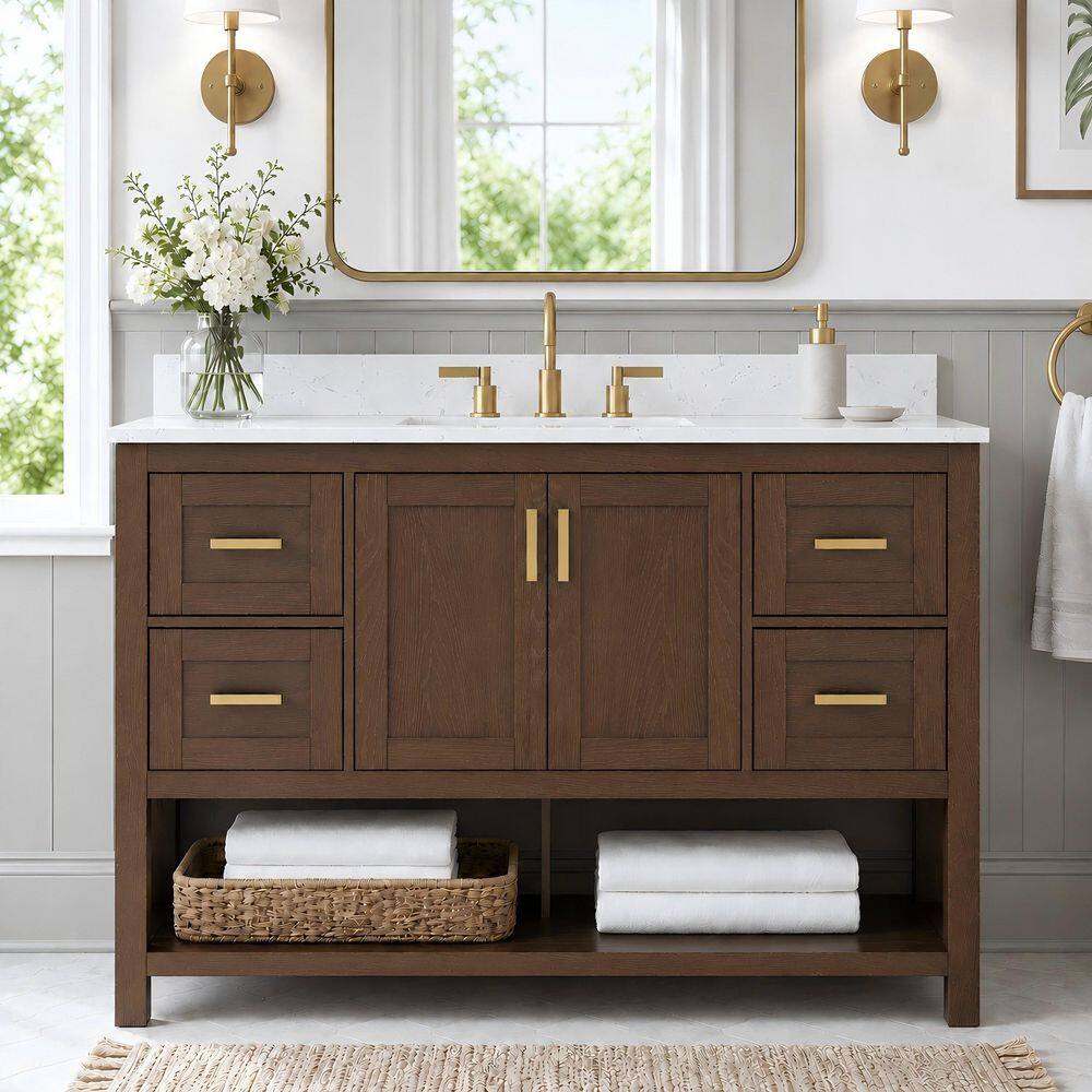DELUXE DL LIVING Sonia 49 in. Single Sink Freestanding Walnut Bath