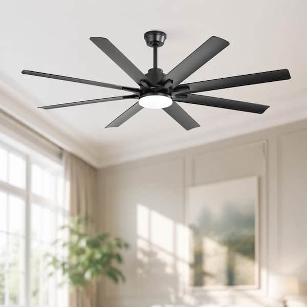 66 in. Integrated LED Indoor Downrod Mount Chrome/Black Standard Ceiling Fan with Dimmable Light and Remote 6-Speed