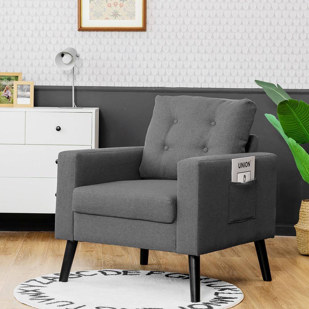 ErgoComfort Gray Fabric Accent Armchair with Side Pockets