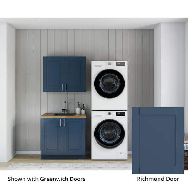 MILL'S PRIDE Richmond Valencia Blue Plywood Shaker Stock Ready to Assemble Kitchen-Laundry Cabinet Kit 24 in. x 84 in. x 34 in.