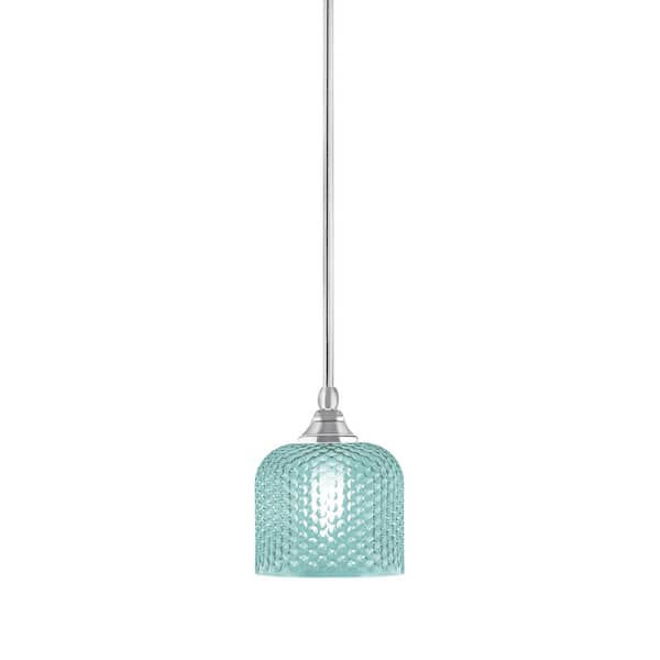 Unbranded Sparta 100-Watt 1-Light Chrome Shaded Pendant Light Mini Pendant with Turquoise Textured Glass and No Bulb Included