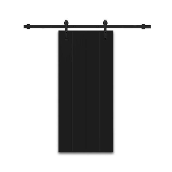 CALHOME 36 in. x 80 in. Black Painted Composite MDF Paneled Interior Sliding Barn Door with Hardware Kit