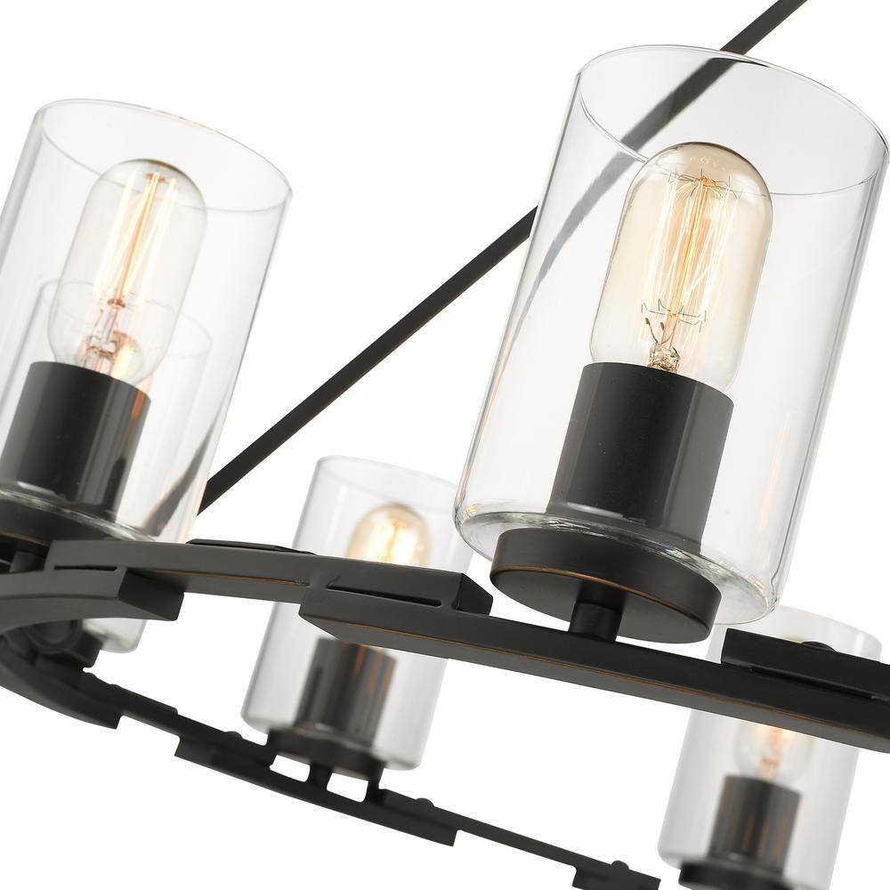 Quinn Transitional Black Steel Cage 9-Light Chandelier