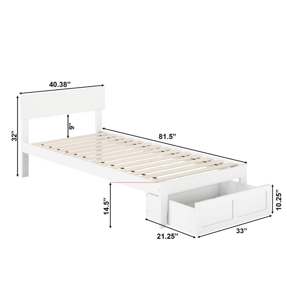 Boston Twin XL Bed with Modern Panel Headboard and Storage Drawer