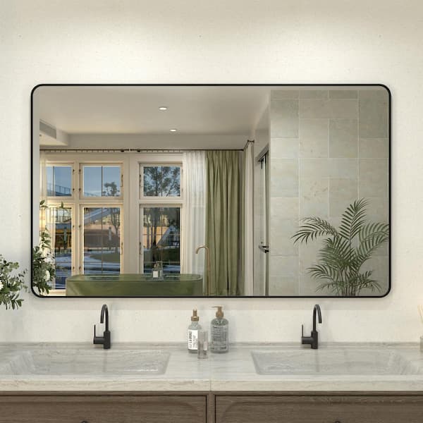 Unbranded Kielo 60 in. W x 36 in. H Rectangular Framed Wall Bathroom Vanity Mirror in Matte Black