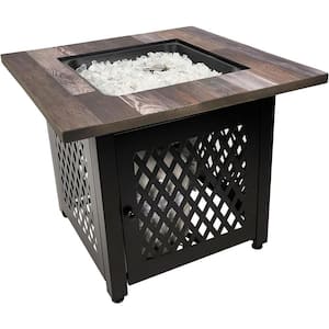 30 in. W x 24 in. H Square Metal Brown and Black Fire Pit Table