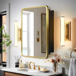 16 in. W x 24 in. H Rectangular Recessed Surface Mount Medicine Cabinet Mirror Gold