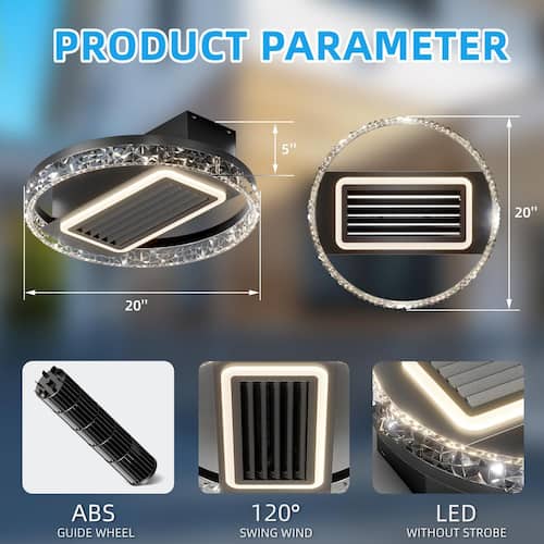 20 in. Black Bladeless LED Ceiling Light, Ceiling Fan with Remote/APP, Indoor Ceiling Fan Light Suitable for Small Rooms Lighting