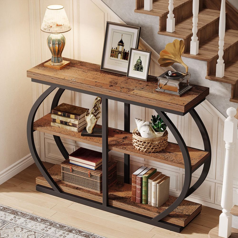 Turrella 41.3 in. Mix Brown Rectangle Wood Console Table with Storage Shelves, Industrial 3-Tier Entryway Table price history on PriceWatchPro