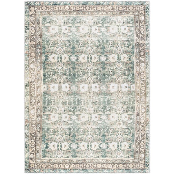 Livabliss Amelie Green  5 ft. x 7 ft. Machine-Washable Rug