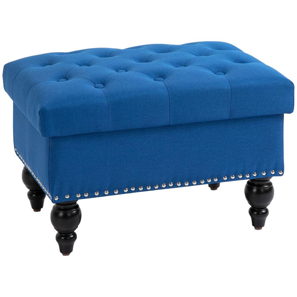 HOMCOM Bule Storage Ottoman with Removable Lid, Button-Tufted Fabric Bench  838-168BU - The Home Depot