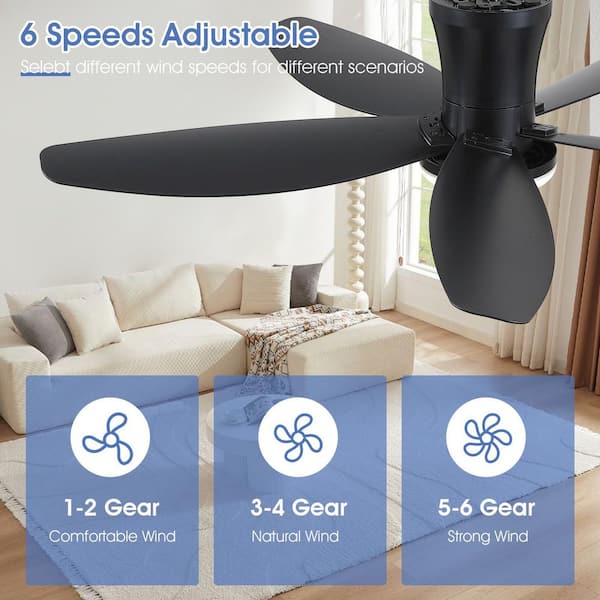 42 in. Black Low Profile Ceiling Fan with Light, Remote and APP Control, Flush Mount LED Fan with Reversible DC Motor
