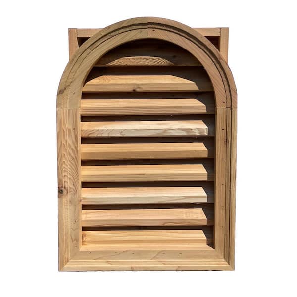 Al's Millworks 16 in. x 24 in. Arch Top Wood Built-in Screen Gable Louver Vent W/ Brickmould trim