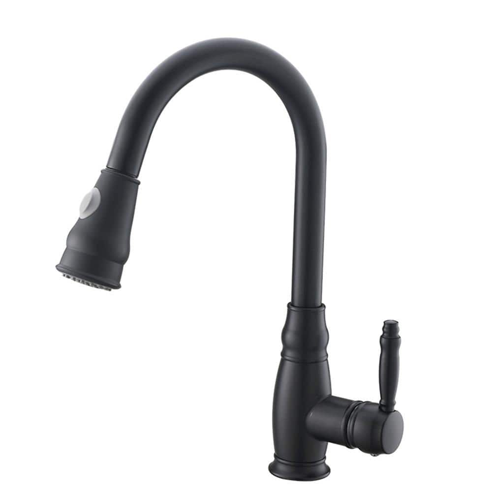 Single Handle Pull Down Sprayer Kitchen Faucet, Single Hole Kitchen Sink Faucet in Matte Black