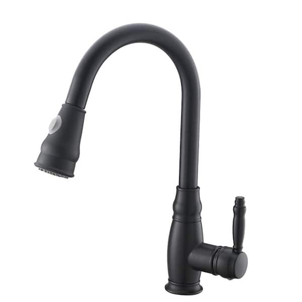 Single Handle Pull Down Sprayer Kitchen Faucet, Single Hole Kitchen Sink Faucet in Matte Black