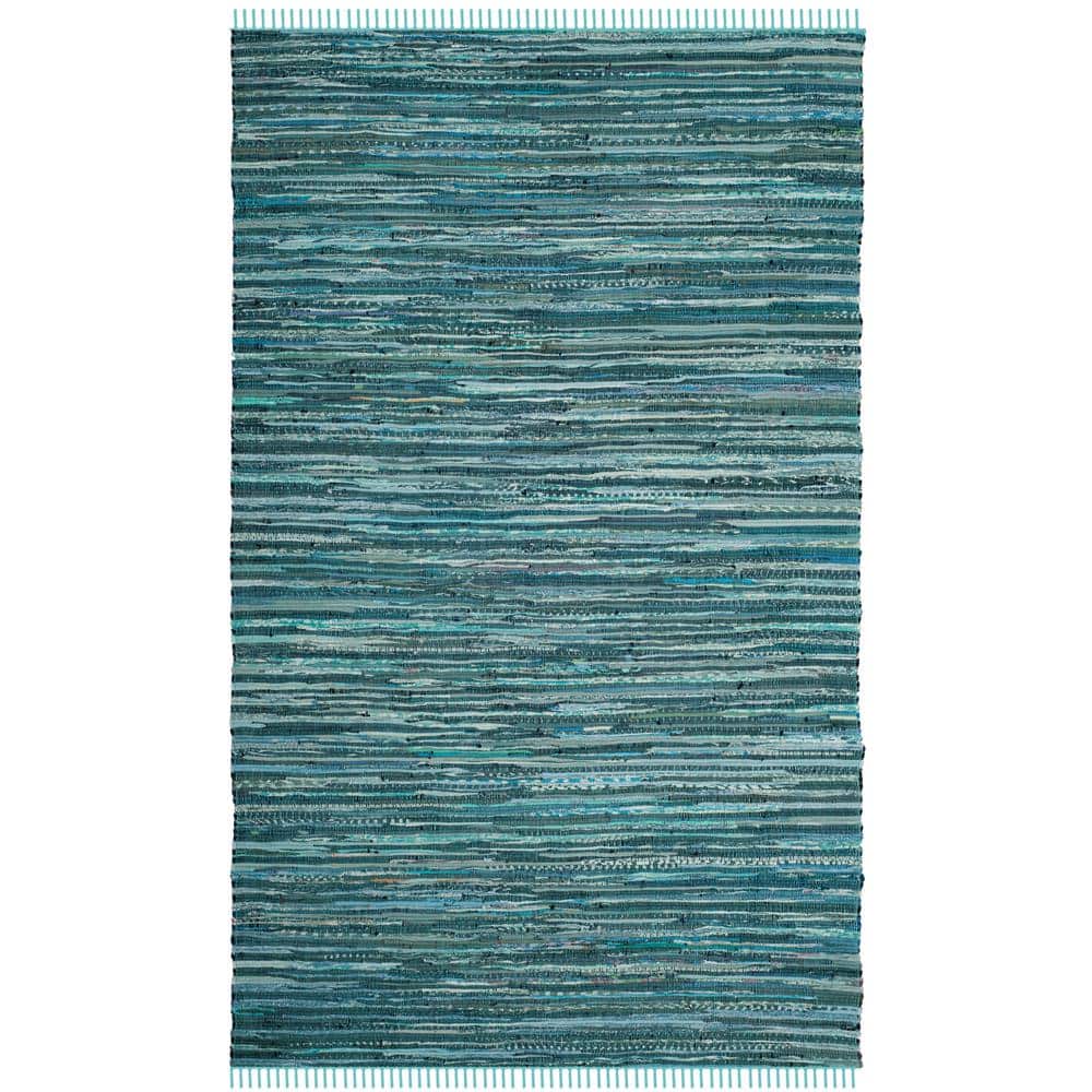 Turquoise Multi Stripe Handmade Cotton Square Rug 4' x 6'