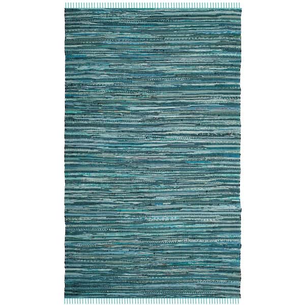 SAFAVIEH Rag Rug Turquoise/Multi 4 ft. x 6 ft. Striped Speckled Area Rug