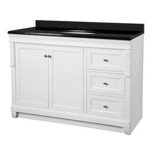 Naples 49 in. W x 22 in. D Bath Vanity in White with Granite Vanity Top in Midnight Black with Oval White Basin